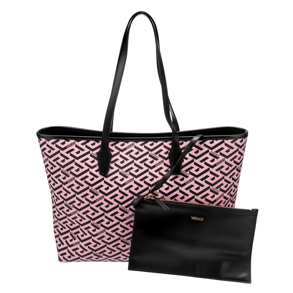 Versace Greca Coated Canvas Leather Pink/Black Tote Bag w COA (NWT) RETAIL $1125 - Picture 2 of 15